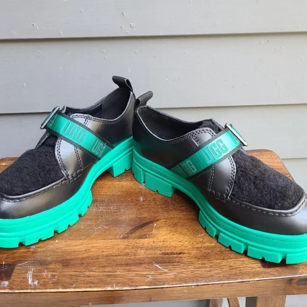 UGG Ashton Plush Emerald Green Black Waterproof Loafers size 7 NWT!